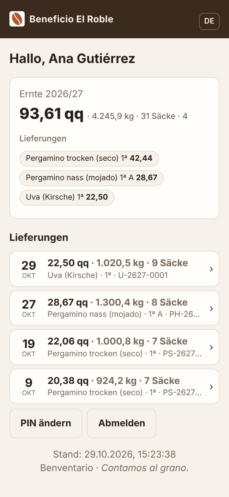 Portal für Produzenten am Handy