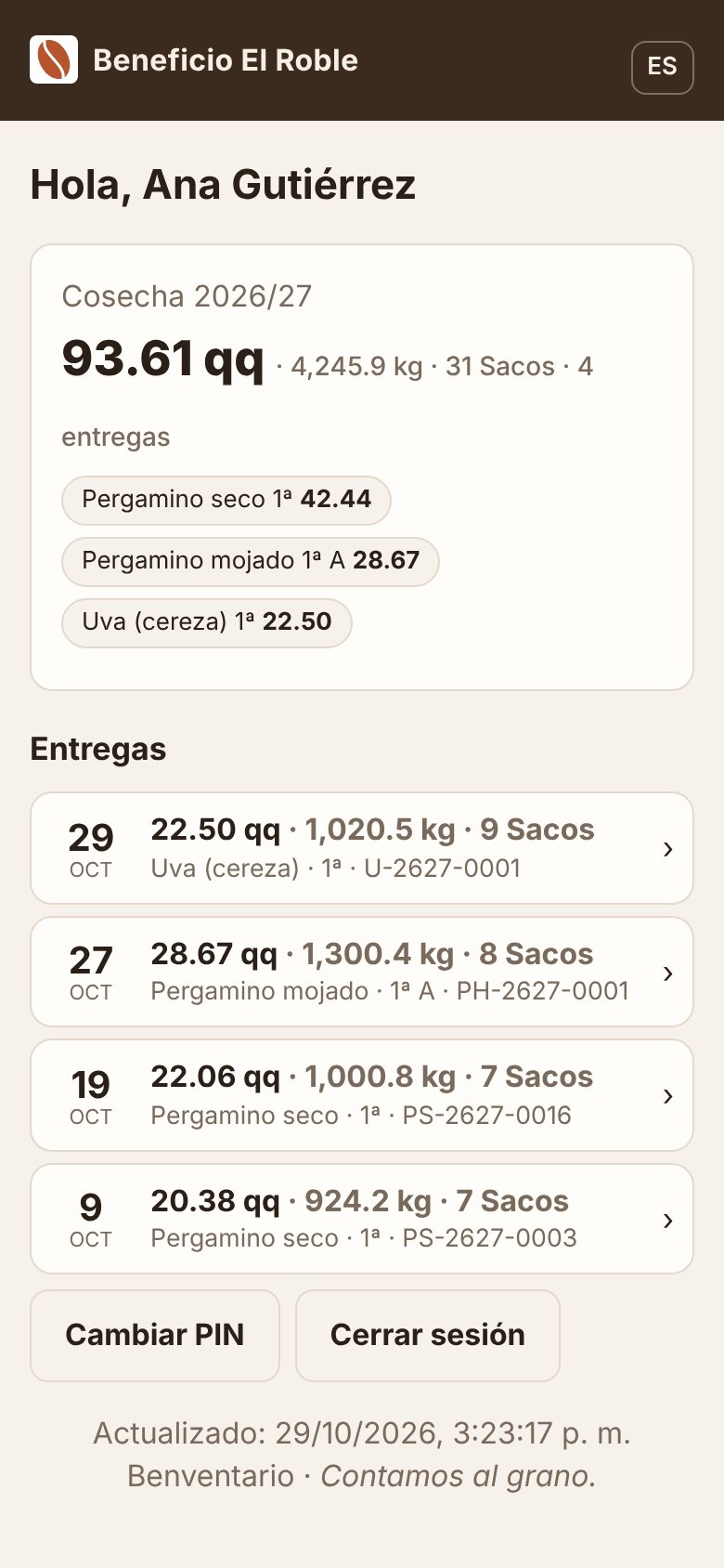 Portal del productor en el teléfono